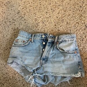 Zara Mid Rise Distressed Denim Shorts
